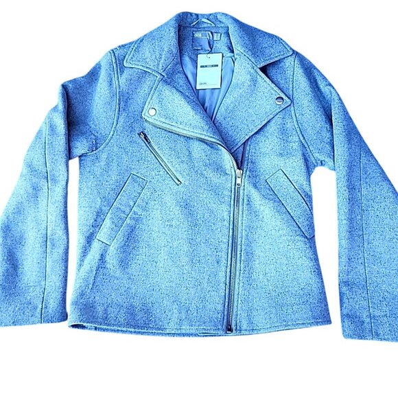NEW Asos Grey Warm Felt Moto Biker Assymetrical Zip Jacket Ladies US Sz 4 NWT - Picture 1 of 11
